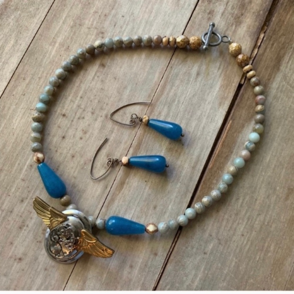 OOAK Gemstone & Watch movement necklace set